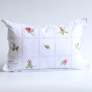 Embroidered Egyptian Cotton Pillow Sham, Flowerette (Pink & Green)