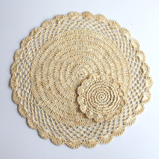 Crocheted Placemats and Glass Coasters, Native (Set of 6)