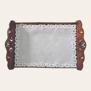 *Classic Bamboo Tray with Embroidered Doily (3 Sizes: Small, Medium, Large)