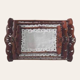 *Classic Bamboo Tray with Embroidered Doily (3 Sizes: Small, Medium, Large)