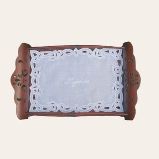 *Classic Bamboo Tray with Embroidered Doily (3 Sizes: Small, Medium, Large)