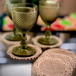 Crocheted Raffia Glass Coasters, Classic (Set of 6, Natural)