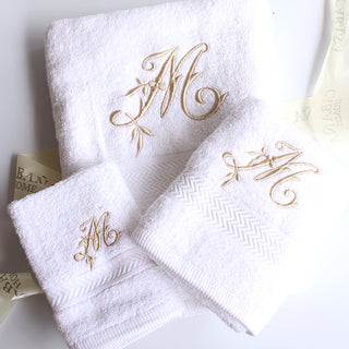 *Single Letter Monogrammed Towels (Set of 3, Beige on White)