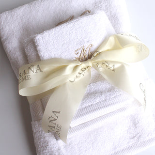 *Single Letter Monogrammed Towels (Set of 3, Beige on White)