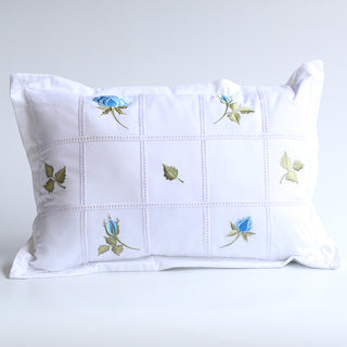 Embroidered Egyptian Cotton Pillow Sham, Flowerette (Blue & Green)