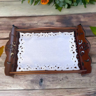 Classic Bamboo Tray with Embroidered Doily (3 Sizes: Small, Medium, Large, personalized)