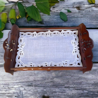 Classic Bamboo Tray with Embroidered Doily (3 Sizes: Small, Medium, Large, personalized)