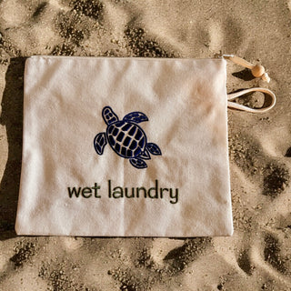 Embroidered Canvas Wet Laundry Pouches, Turtle (Blue & Green)