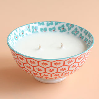 Narra Soy Candle in Coral Ceramic Bowl (Ginger, Pine, Orange - 250ml)